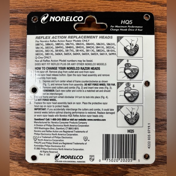 NORELCO Reflex Action Replacement Heads HQ5 Razor New Old Stock Discontinued - Picture 2 of 2